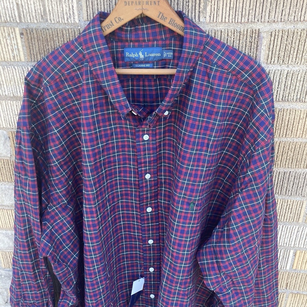 Ralph Lauren Men's 4XB Button Down Plaid Oxford Flannel NWT Old Stock Fall Color